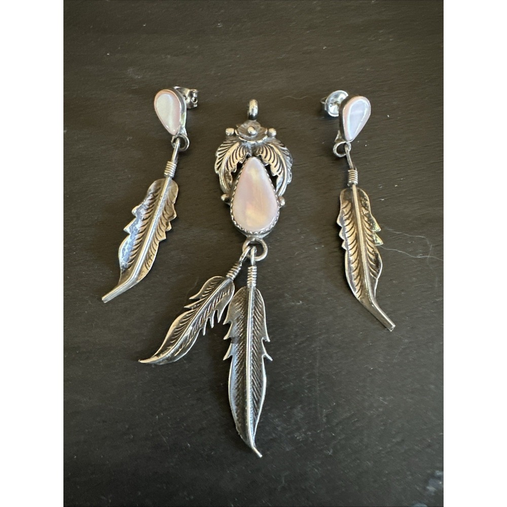 Navajo Sterling Silver  Pendant & Earrings Set, Signed K, Vtg Native American
